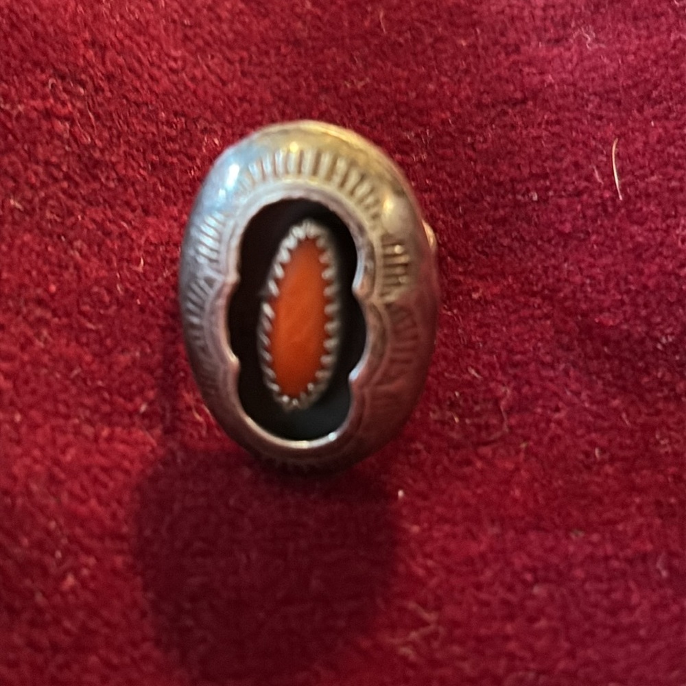 Native American Coral Shadowbox ring Sz 6